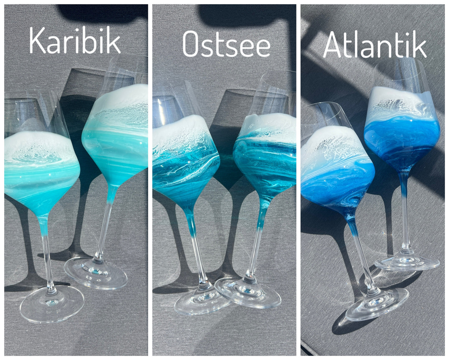 Maritimes Weißweinglas mit Resin Welle – Atlantik, Karibik oder Ostsee – handveredeltes Weinglas 390 ml