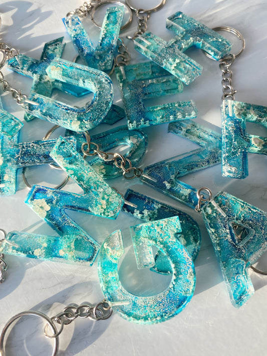 Buchstaben Schlüsselanhänger Türkis Silber