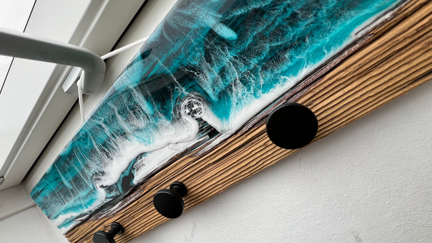 Wandgarderobe Holz „Ostsee“ mit Haken | Maritime Garderobe 50 × 14 cm