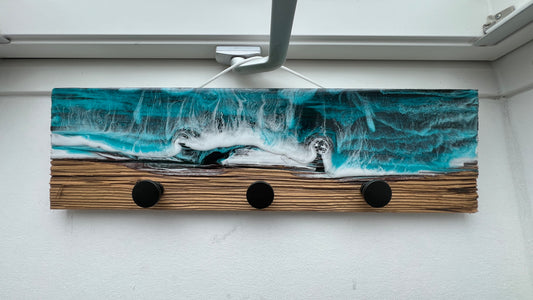 Wandgarderobe Holz „Ostsee“ mit Haken | Maritime Garderobe 50 × 14 cm