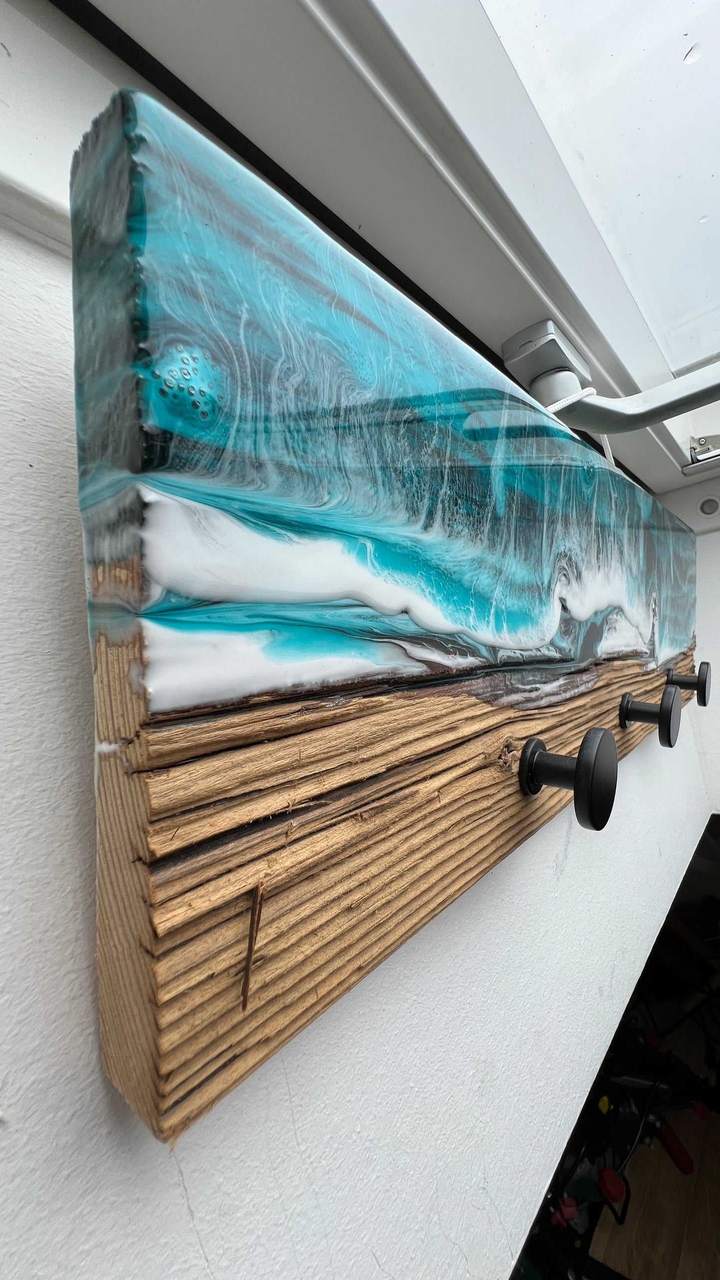 Wandgarderobe Holz „Ostsee“ mit Haken | Maritime Garderobe 50 × 14 cm