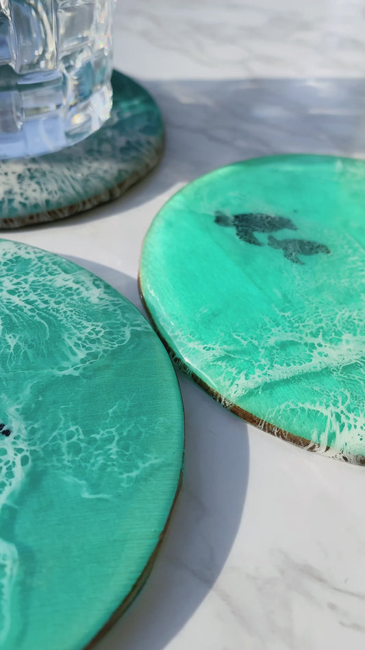 Auftragsarbeit Resin Untersetzer mit Meerestieren – Glasuntersetzer, Geschenk für Meeresliebhaber